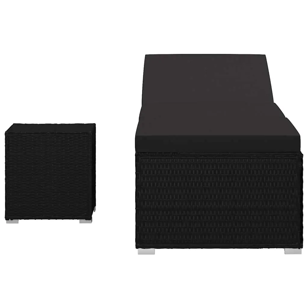 Sun Lounger Black Adjustable with Cushion and Side Table PE Rattan Outdoor Garden Furniture