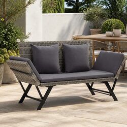 Compact and Functional 176cm Grey Rattan Bench