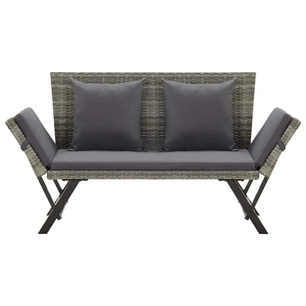 Outdoor Garden Bench Grey 176cm Adjustable PE Rattan Sun Bed with Cushions