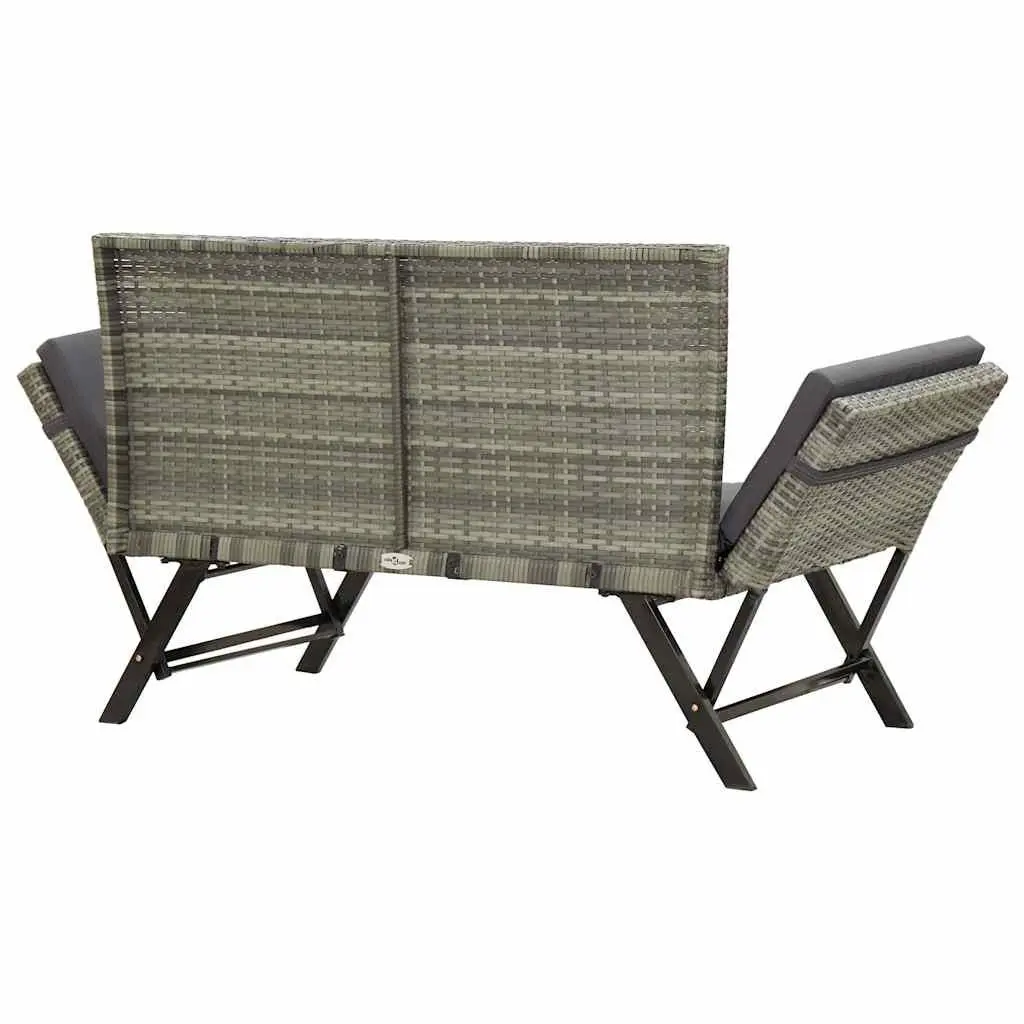 Outdoor Garden Bench Grey 176cm Adjustable PE Rattan Sun Bed with Cushions
