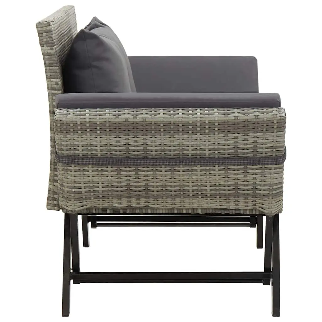 Outdoor Garden Bench Grey 176cm Adjustable PE Rattan Sun Bed with Cushions