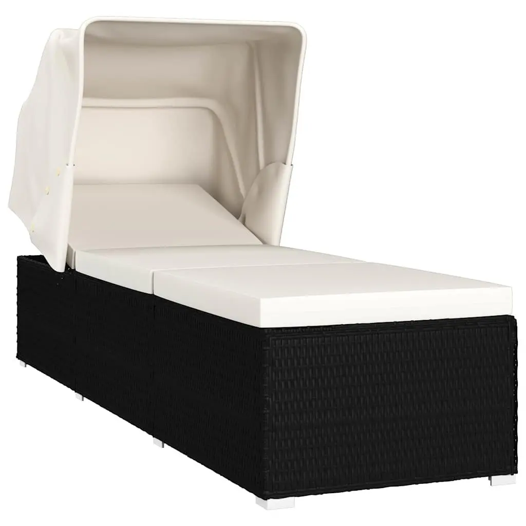 Sun Lounger with Canopy and Cushion Outdoor Seating Reclining Lounger Patio