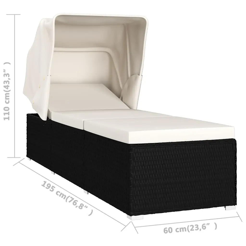 Sun Lounger with Canopy and Cushion Outdoor Seating Reclining Lounger Patio