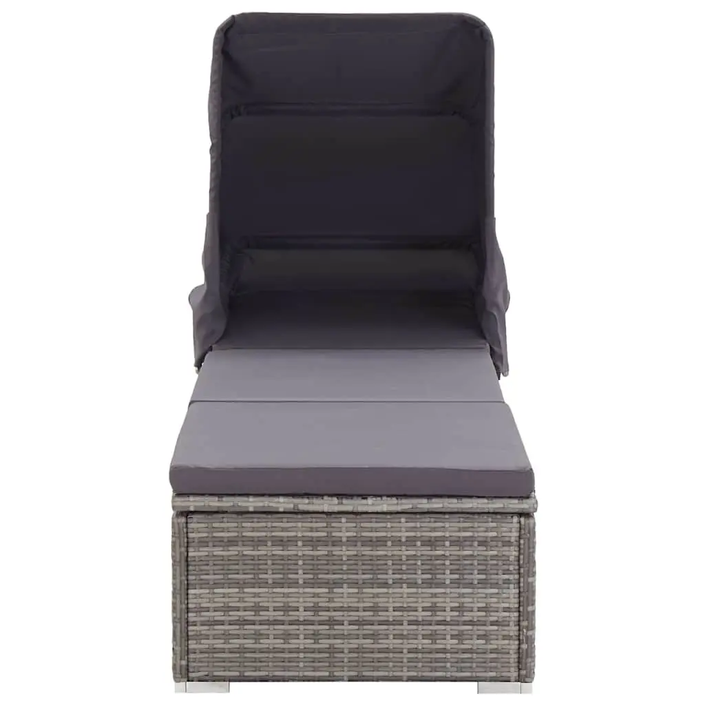 Sun Lounger with Foldable Canopy Padded Cushion Outdoor Patio Reclining Chair