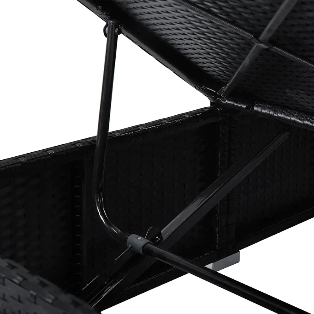 Sun Lounger with Canopy and Cushion Poly Rattan Outdoor Patio Bed Black