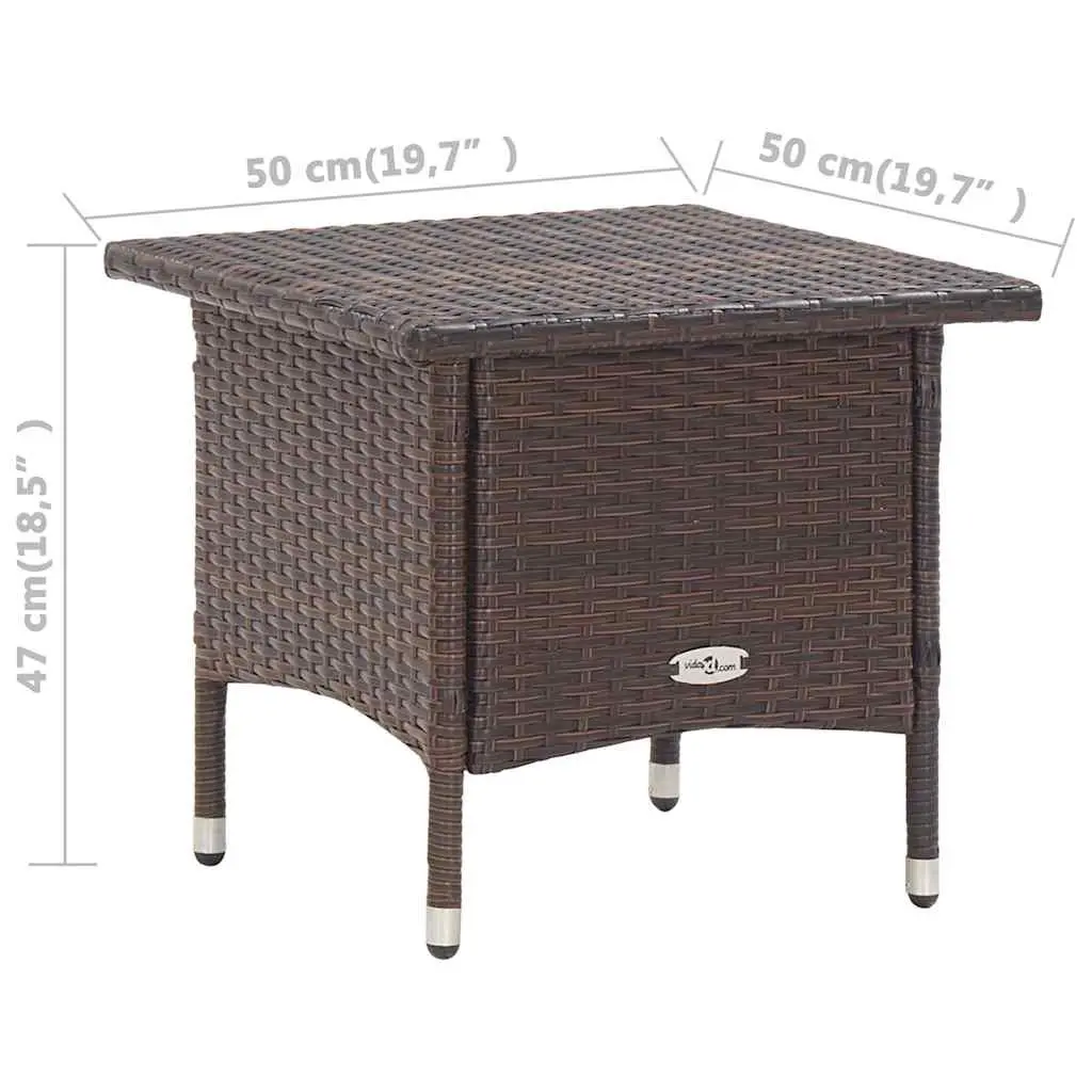 Outdoor Tea Table Brown Poly Rattan Garden Patio Side Coffee Table Steel Frame