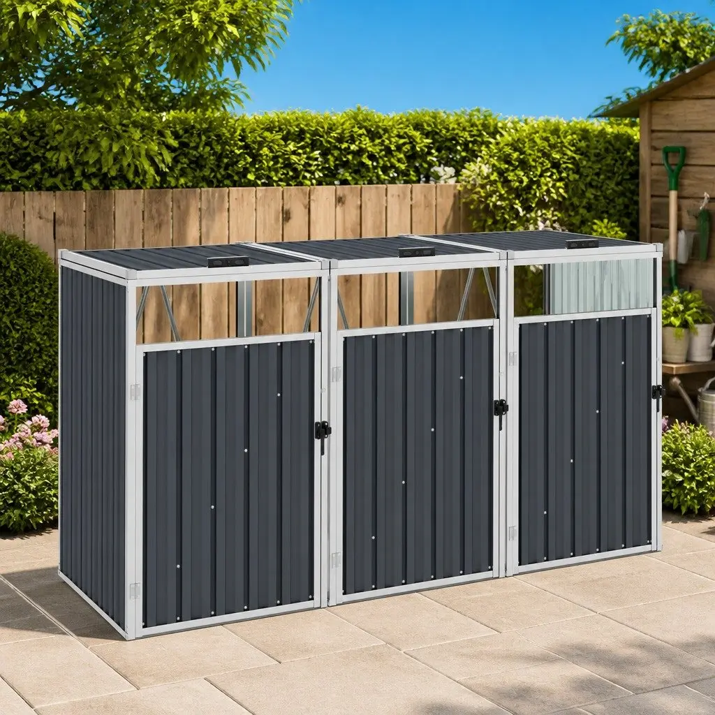 Triple Garbage Bin Shed for Waste