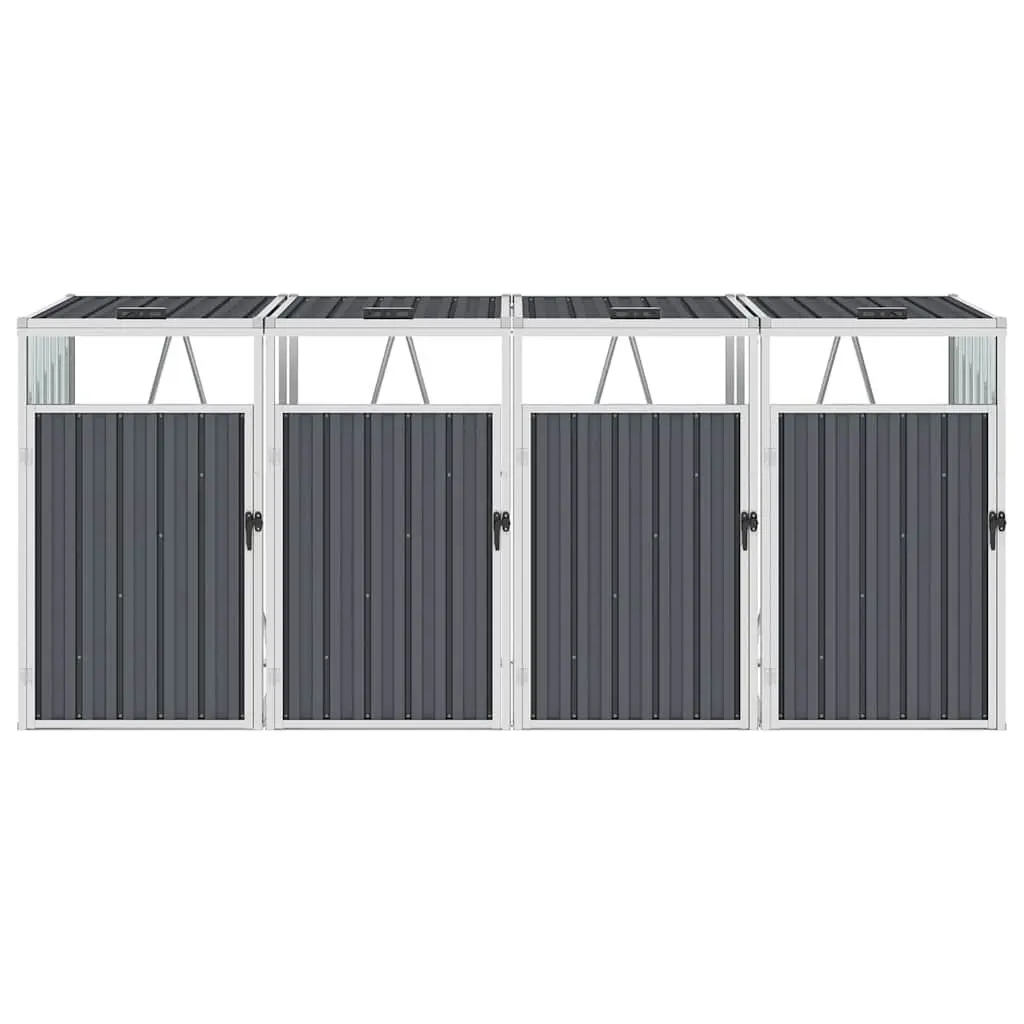 Quadruple Garbage Bin Shed Grey 286x81x121cm Garden Waste Container Storage
