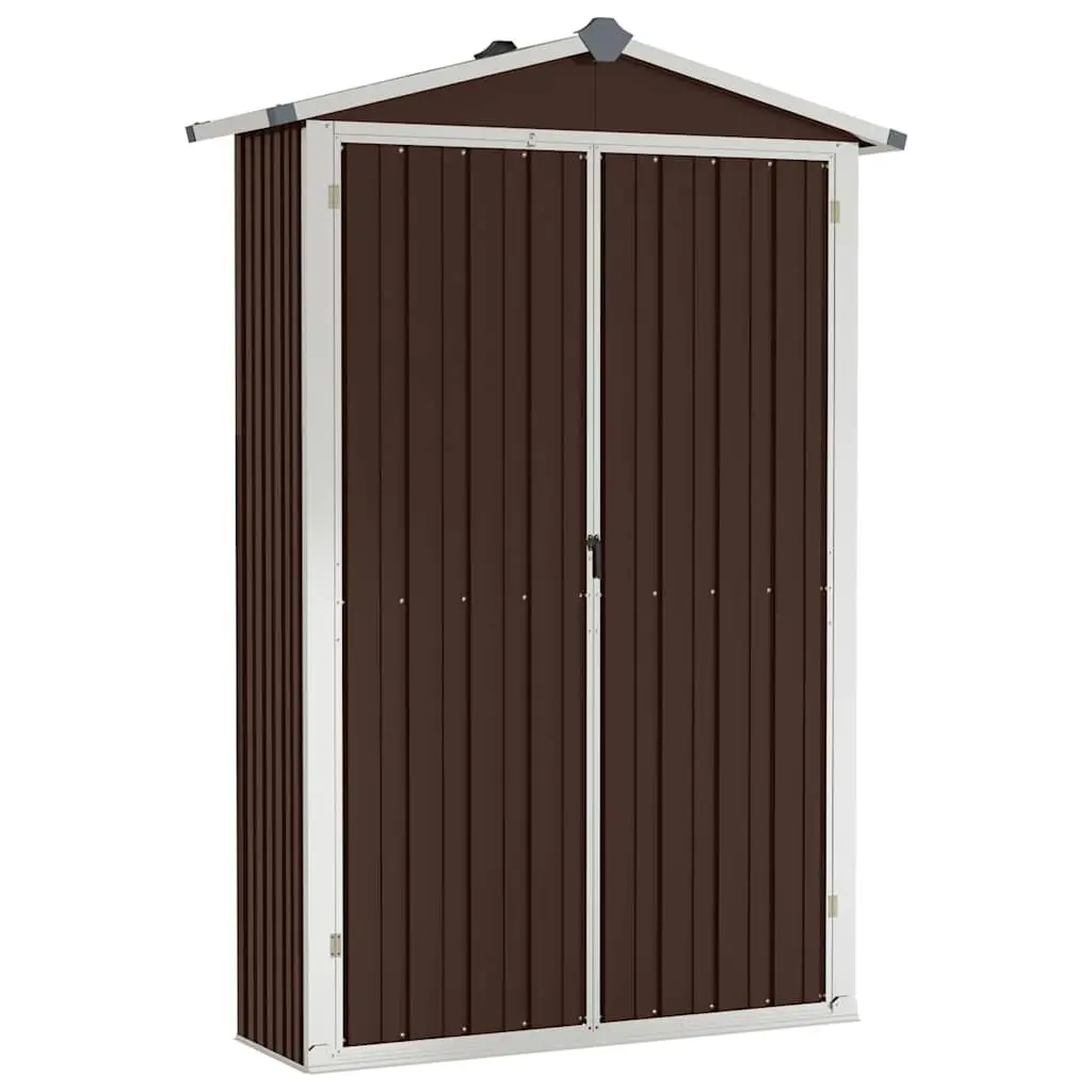Garden Shed Brown Galvanised Steel Double Doors Shelves Outdoor Storage