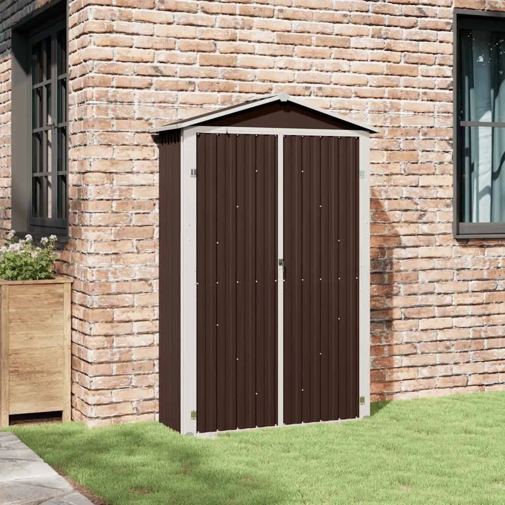 Garden Shed Brown Galvanised Steel Double Doors Shelves Outdoor Storage