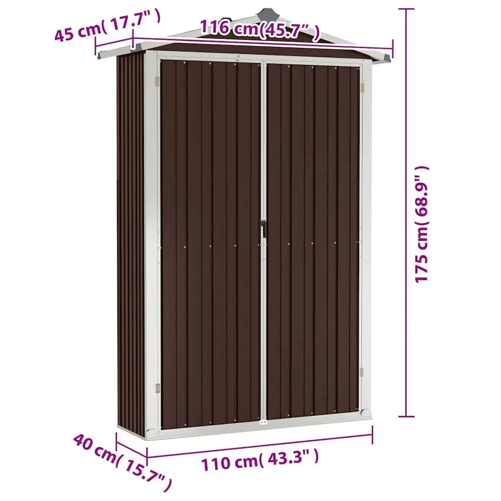 Garden Shed Brown Galvanised Steel Double Doors Shelves Outdoor Storage