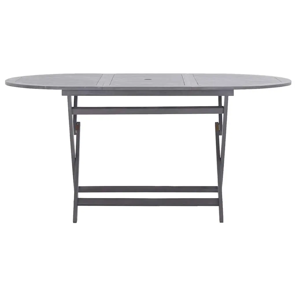 Folding Outdoor Dining Table Grey Garden Furniture Patio Acacia Wood Solid