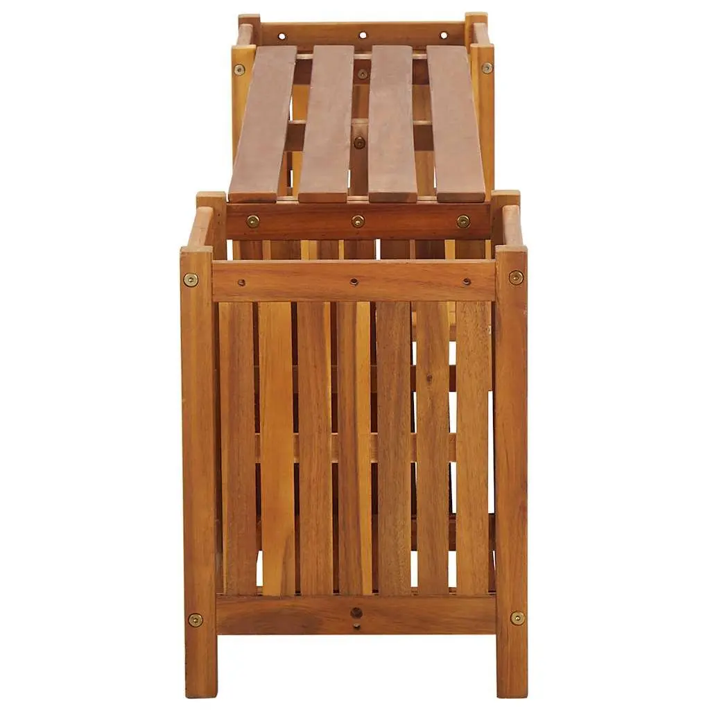 Garden Bench Brown 150x30x40cm Acacia Wood with 2 Planters Outdoor Seating