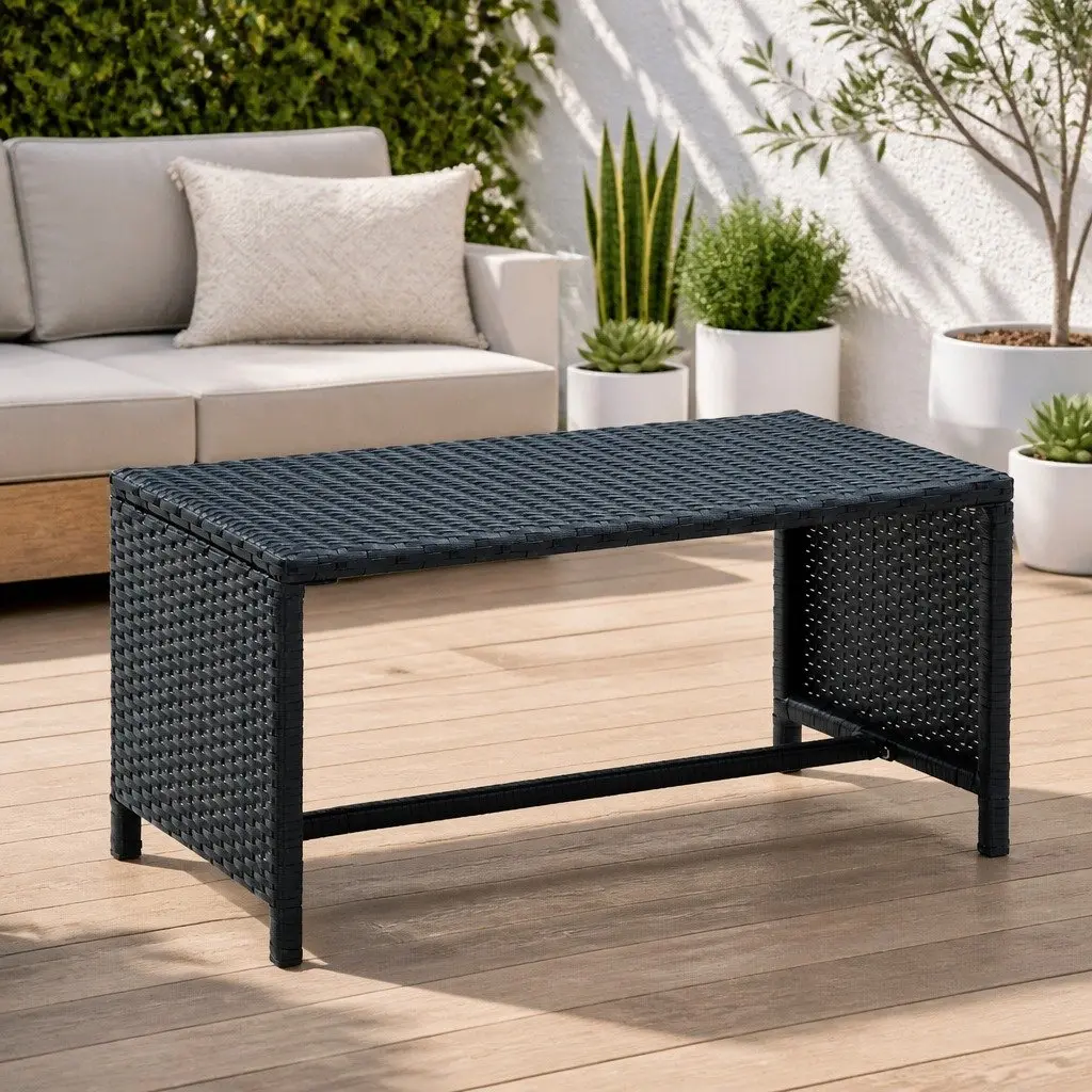 Black Poly Rattan Coffee Table 70x40x38 cm Outdoor Garden Patio Furniture