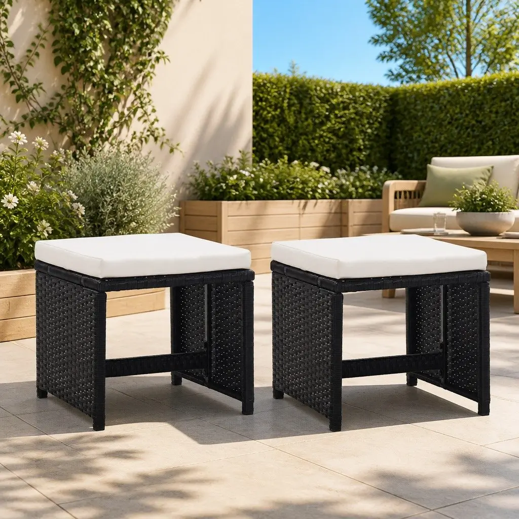 Black Garden Stools Set with Cushions for Outdoors