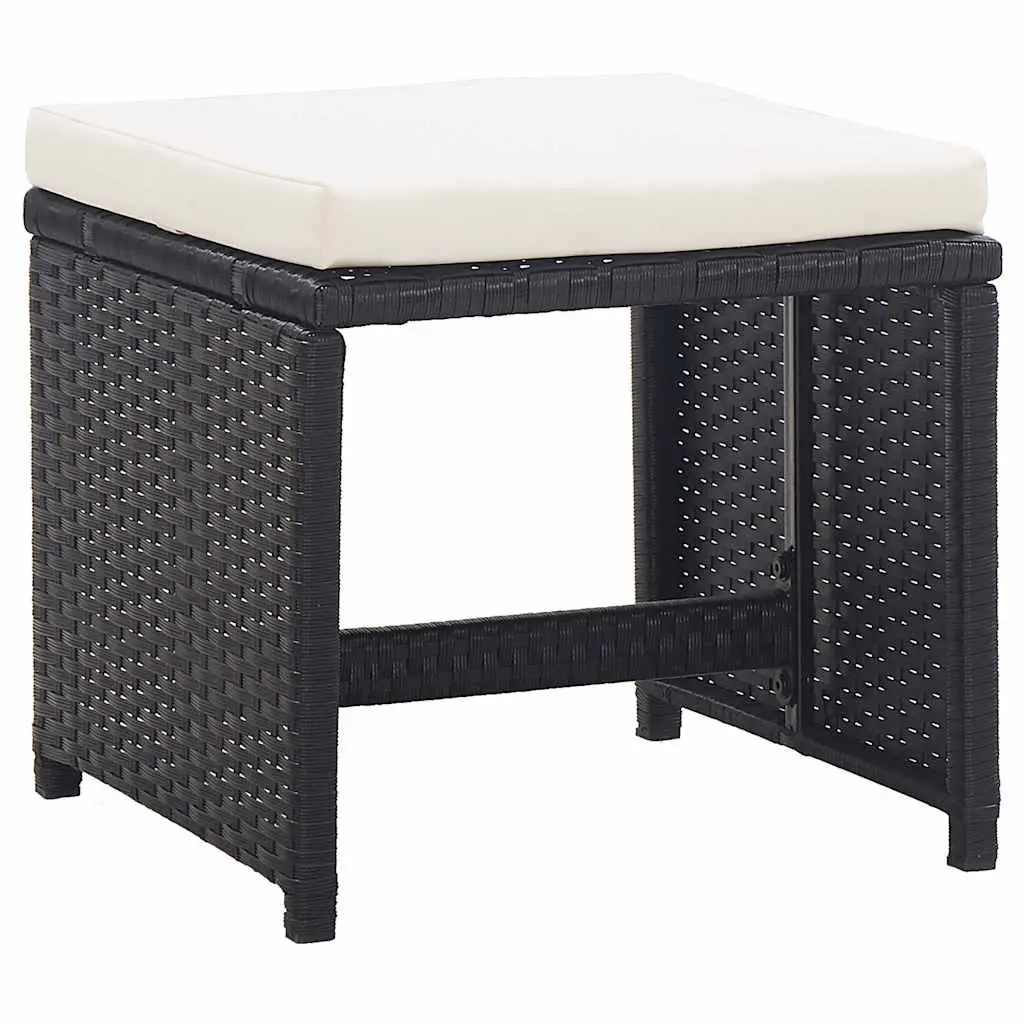 Black Garden Stools Set with Cushions for Outdoors