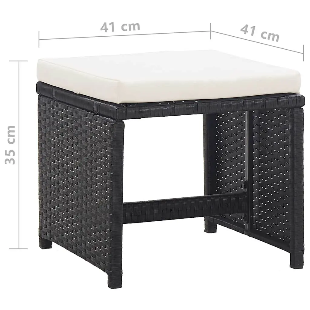 Black Garden Stools Set with Cushions for Outdoors