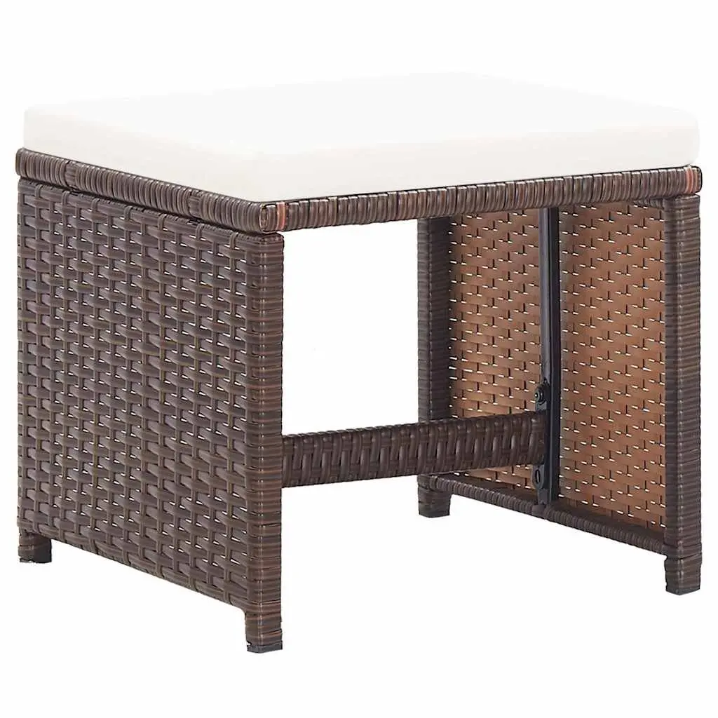 Garden Stools Brown 2 Pack Cushioned Rattan Patio Seating Footrest