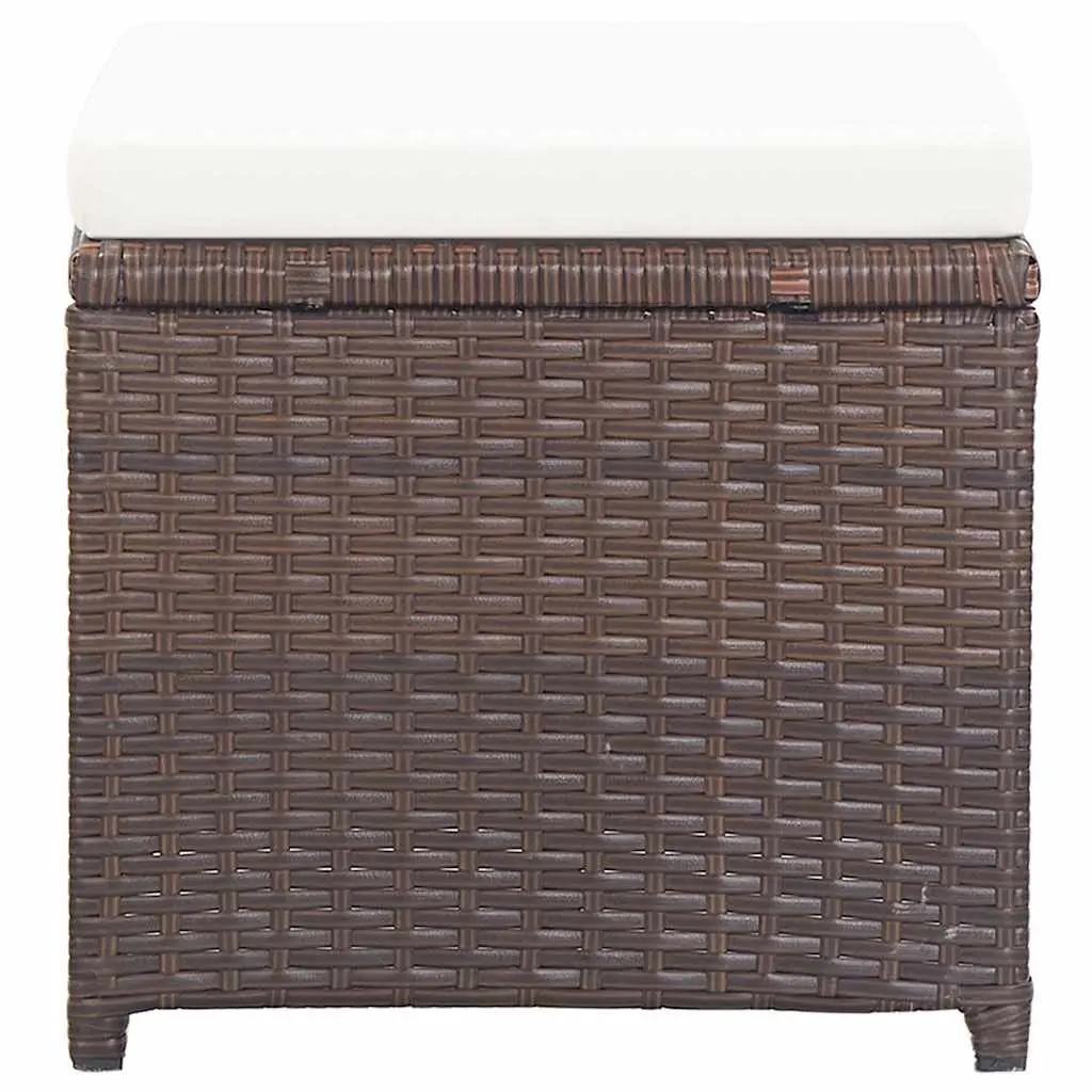Garden Stools Brown 2 Pack Cushioned Rattan Patio Seating Footrest