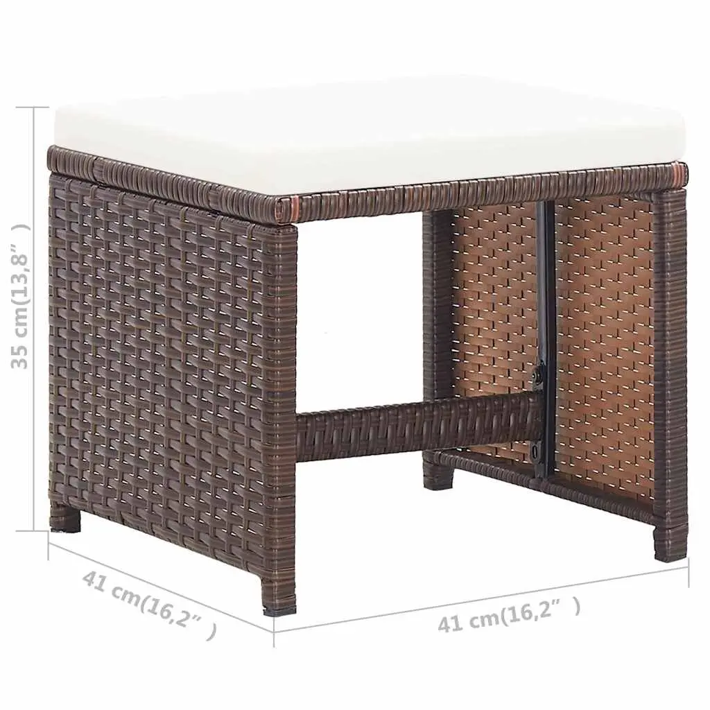 Garden Stools Brown 2 Pack Cushioned Rattan Patio Seating Footrest