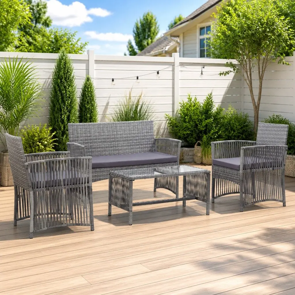 Garden Lounge Set Anthracite 4 Piece Rattan Outdoor Furniture with Cushions