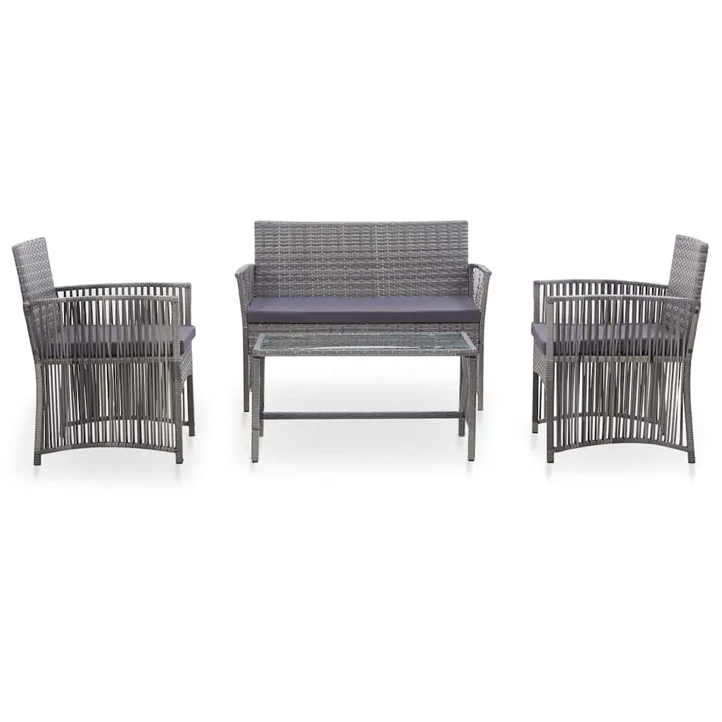 Garden Lounge Set Anthracite 4 Piece Rattan Outdoor Furniture with Cushions