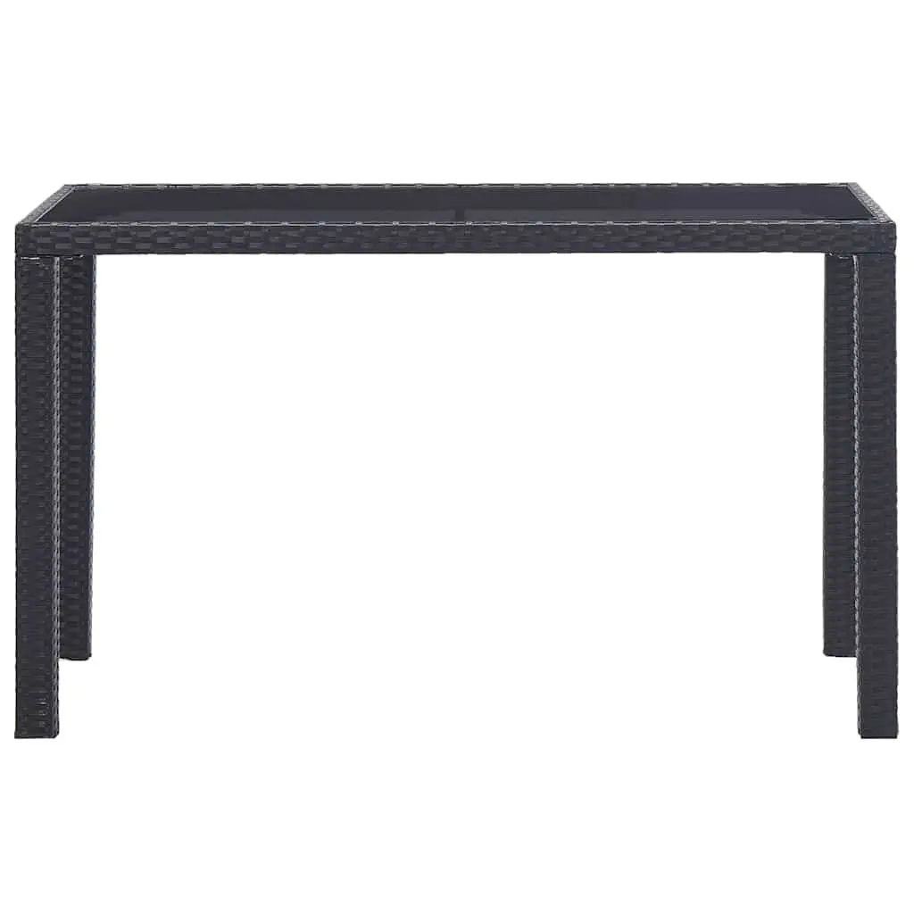 Garden Dining Table Black 123cm Glass Top Poly Rattan Outdoor Furniture