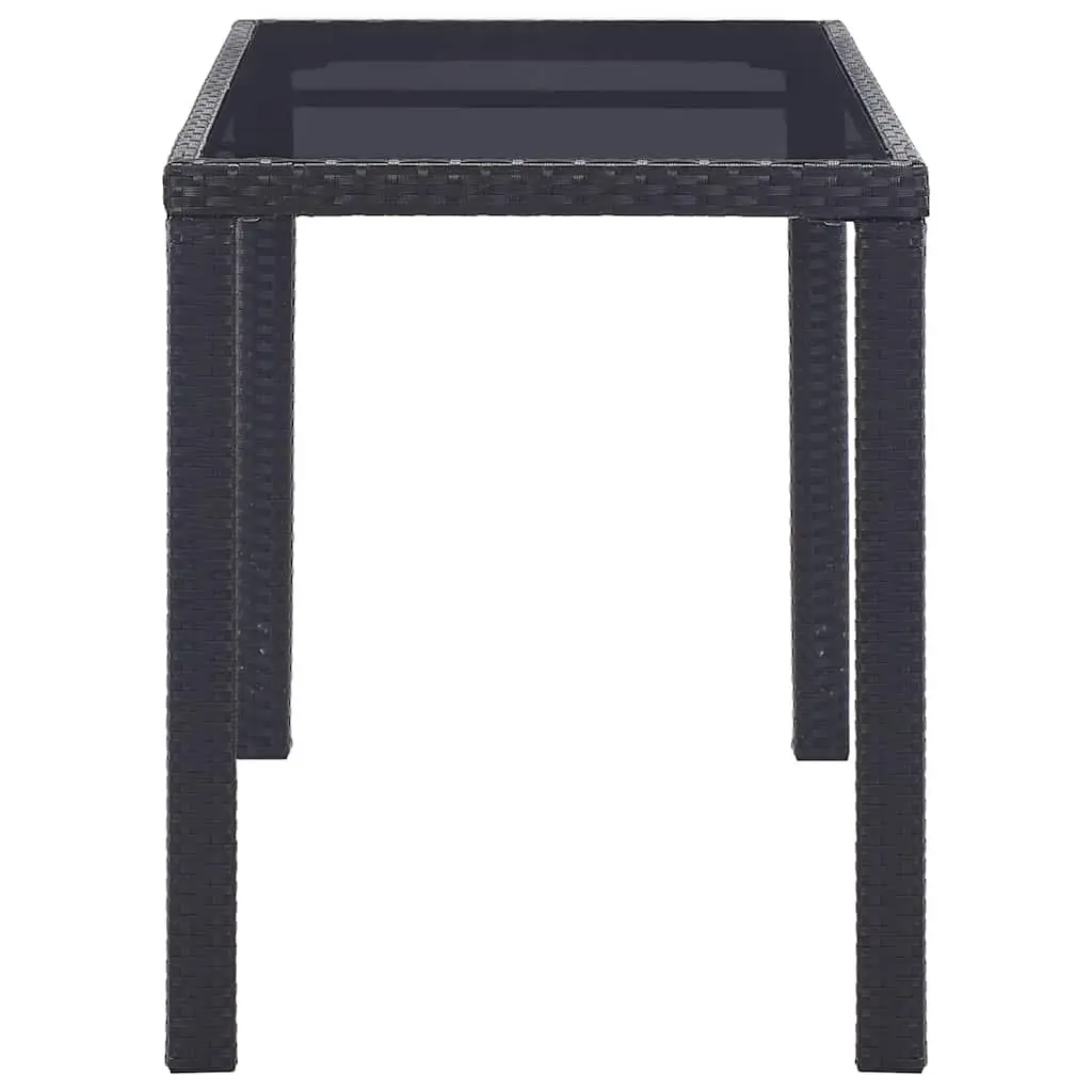 Garden Dining Table Black 123cm Glass Top Poly Rattan Outdoor Furniture