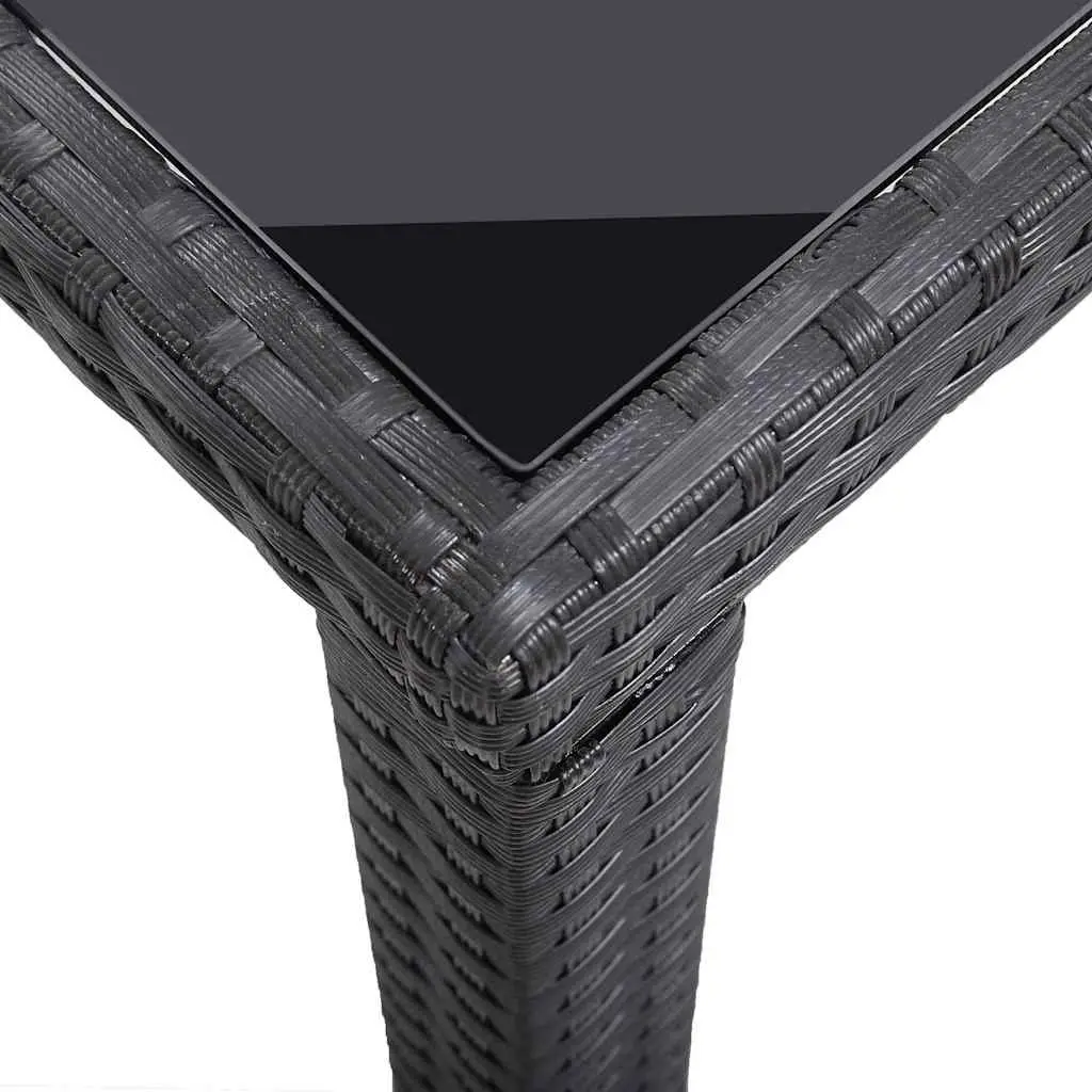 Garden Dining Table Black 123cm Glass Top Poly Rattan Outdoor Furniture