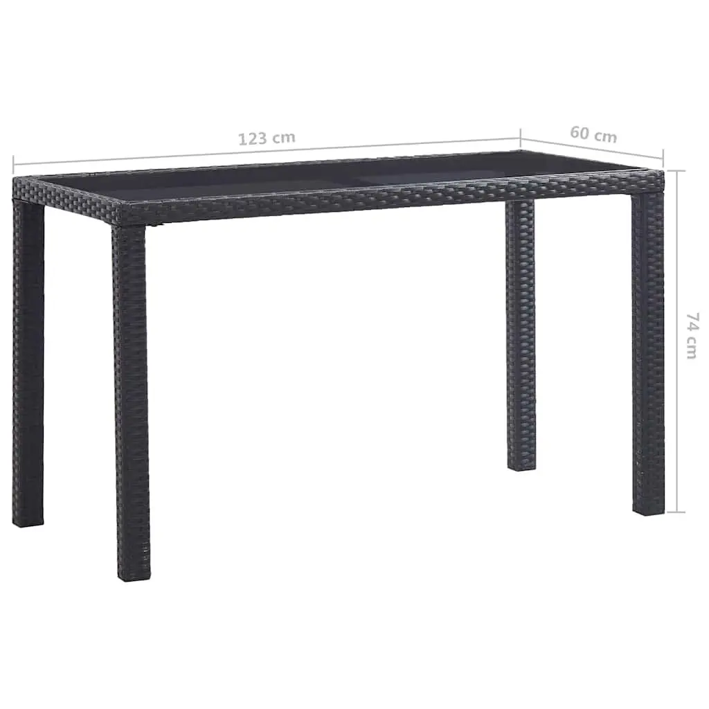 Garden Dining Table Black 123cm Glass Top Poly Rattan Outdoor Furniture