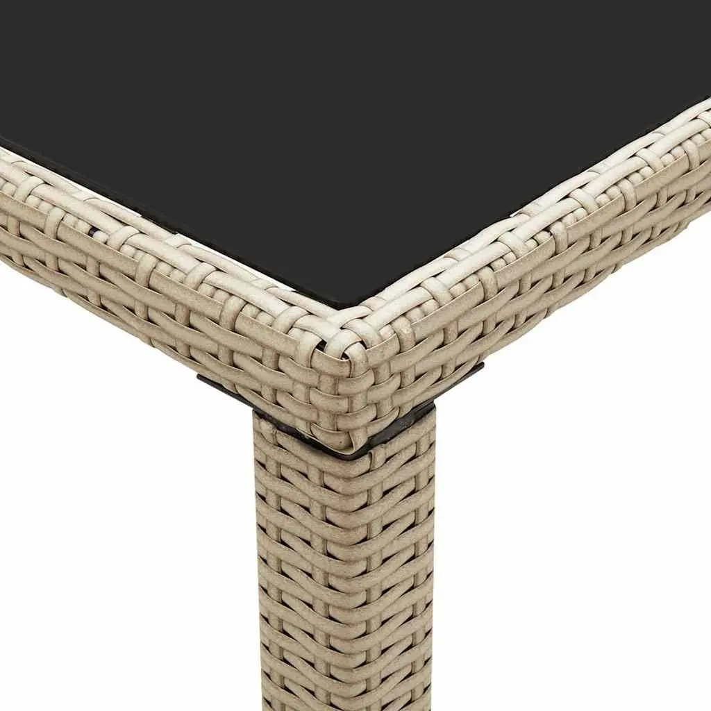 Outdoor Garden Dining Table Beige Poly Rattan Glass Top Patio Furniture