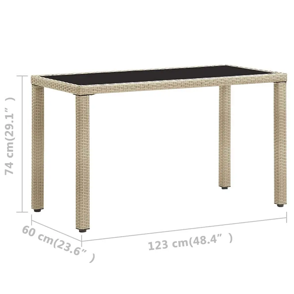 Outdoor Garden Dining Table Beige Poly Rattan Glass Top Patio Furniture