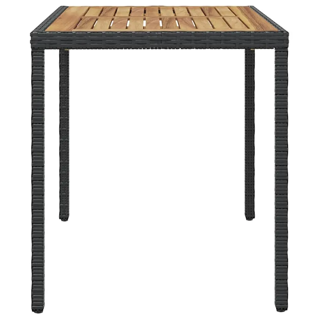 Outdoor Dining Table Black Brown Acacia Wood Rattan Frame Weather Resistant Lightweight
