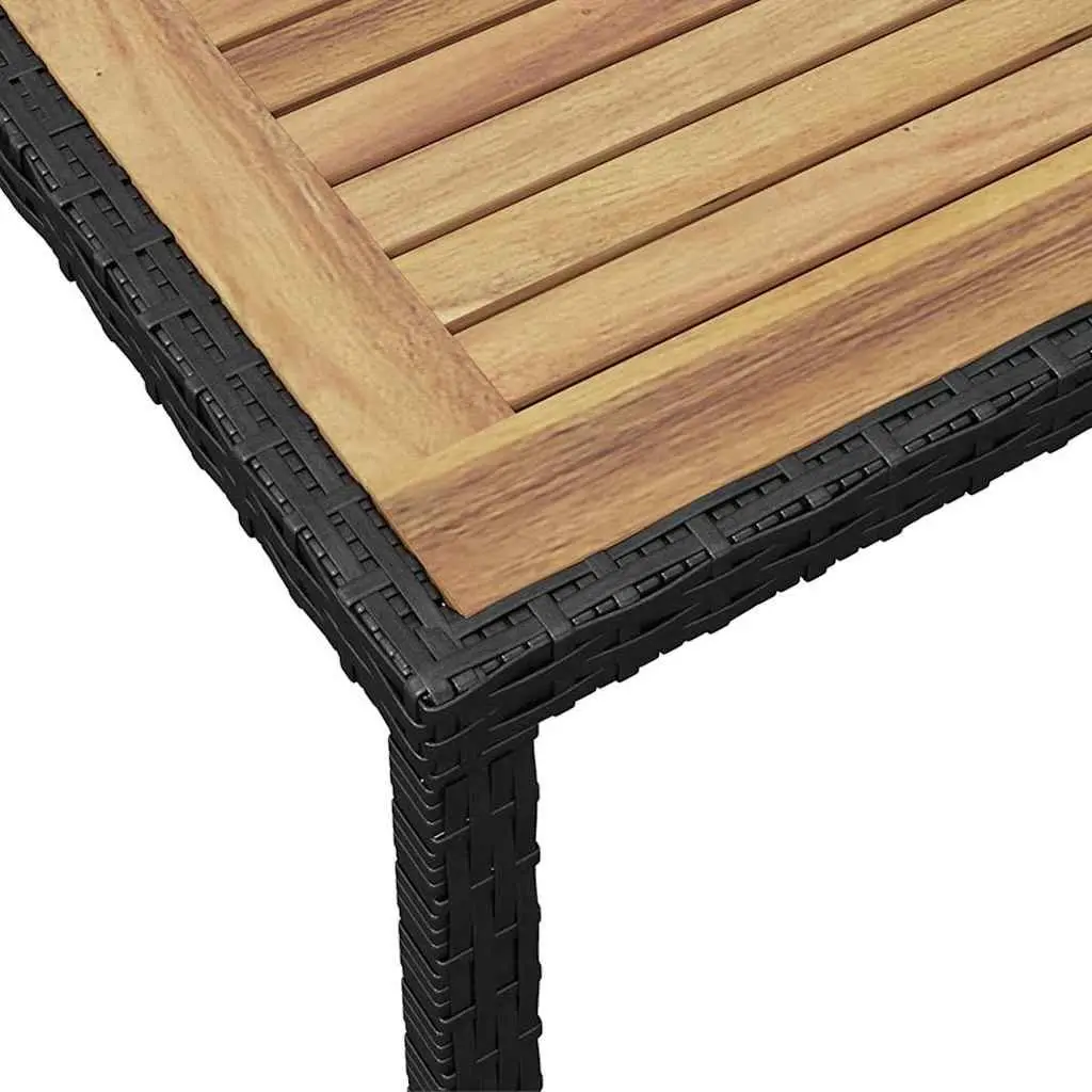 Outdoor Dining Table Black Brown Acacia Wood Rattan Frame Weather Resistant Lightweight