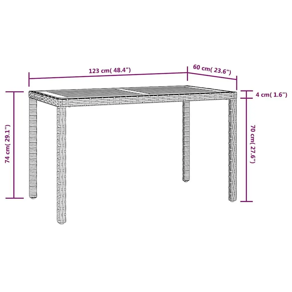 Outdoor Dining Table Black Brown Acacia Wood Rattan Frame Weather Resistant Lightweight