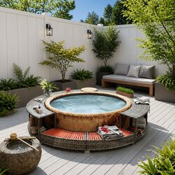 Grey Poly Rattan Hot Tub Surround: Simple and Sturdy