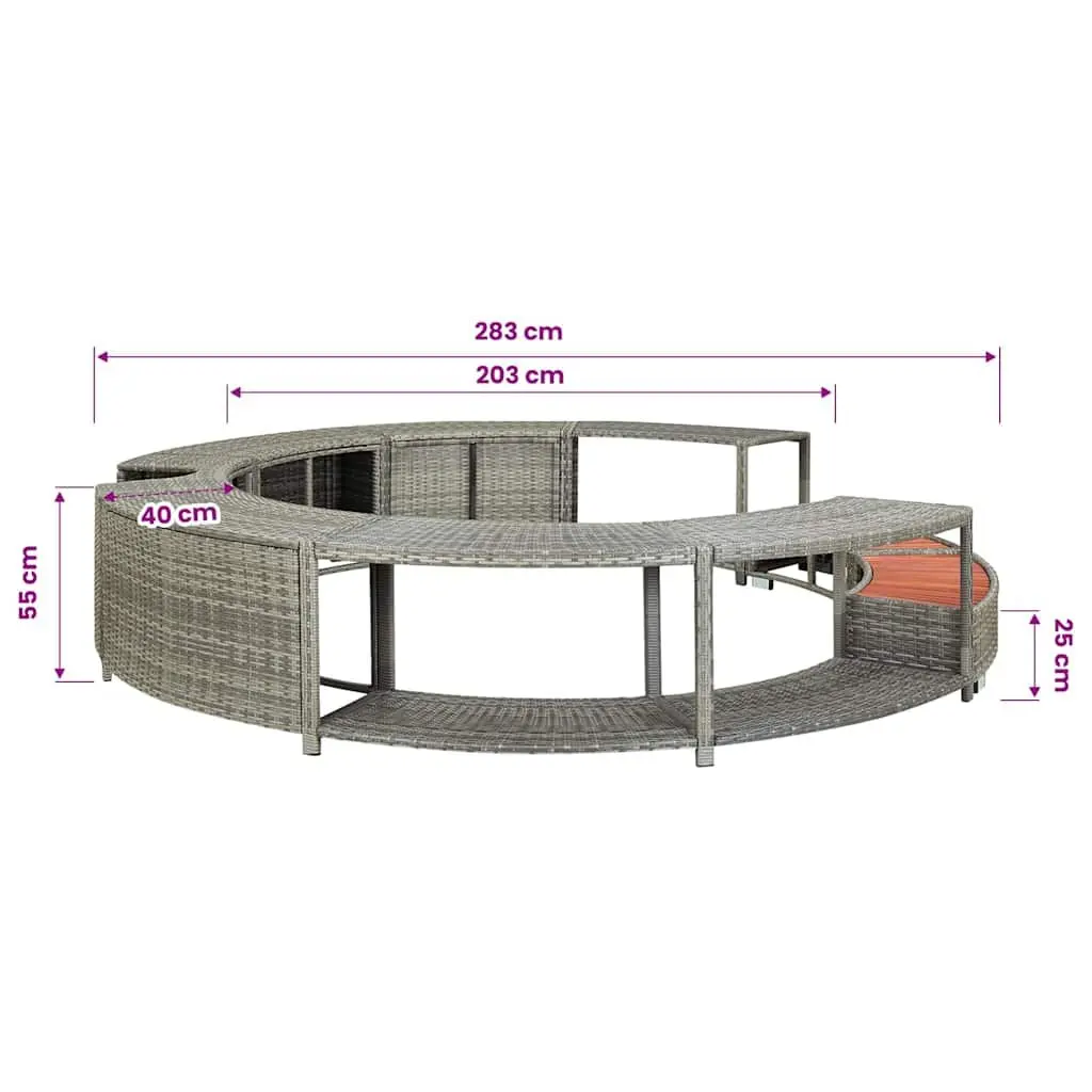 Hot Tub Surround Grey Poly Rattan Spa Accessory Storage Organiser Outdoor