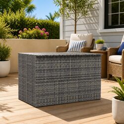 Outdoor Storage Box Grey Poly Rattan Garden Furniture Deck Patio Chest