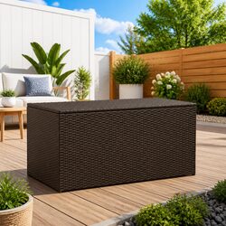 Garden Storage Box Poly Rattan Outdoor Indoor Trunk Brown 100x50x50cm