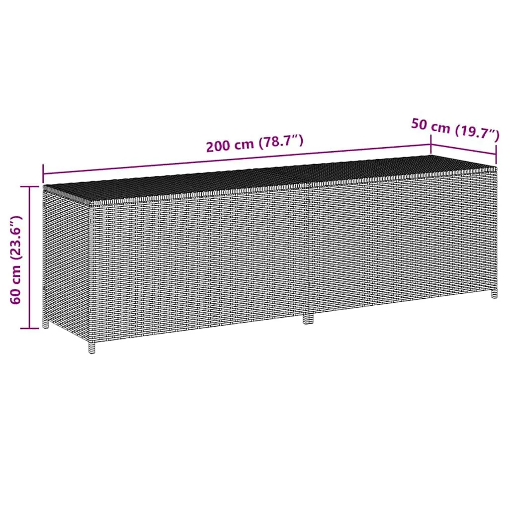 Outdoor Storage Box Grey Poly Rattan Steel Frame Weather Resistant Gas Lift Mechanism