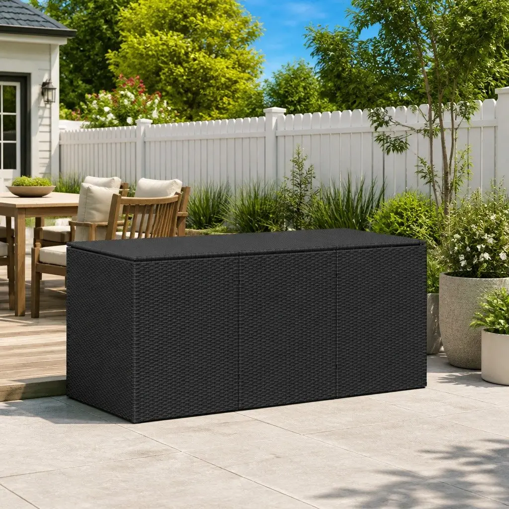 Garden Storage Box Outdoor Poly Rattan Patio Furniture Deck Chest Black