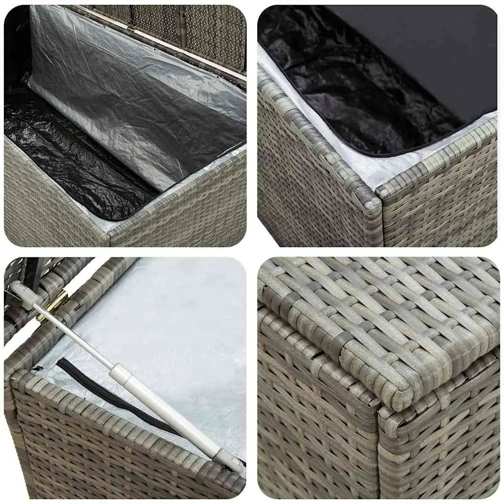 Outdoor Storage Box Grey 180x90x70cm Poly Rattan Weather Resistant Gas Lift Lid