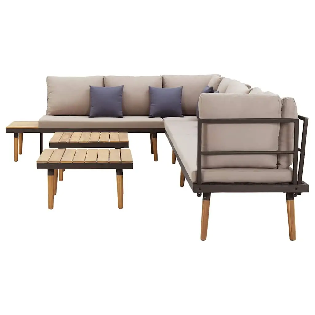8-Seater Garden Lounge Set Brown Solid Wood Cushions Outdoor Furniture