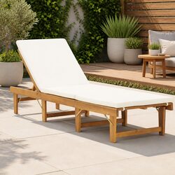 Folding Sun Lounger Solid Wood Outdoor Patio Garden Relaxing Bed with Cushion