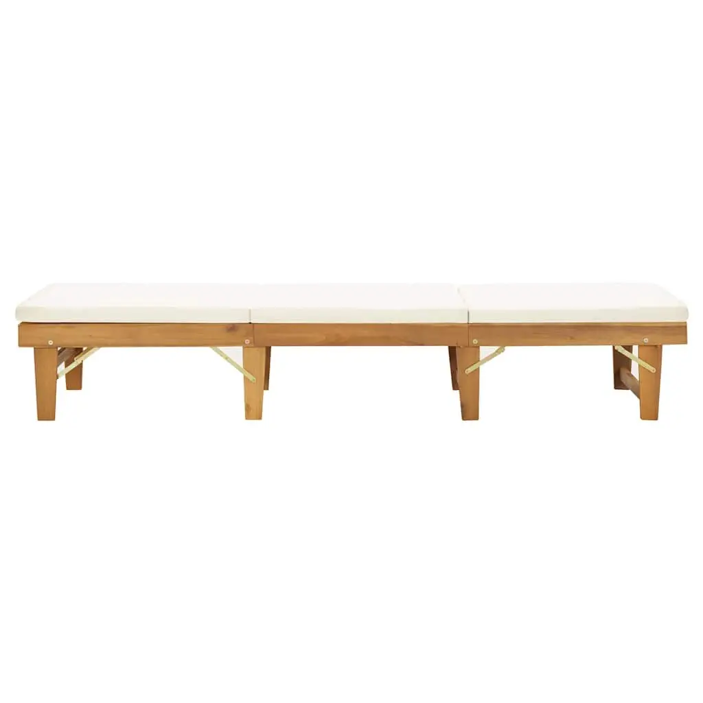 Folding Sun Lounger Solid Wood Outdoor Patio Garden Relaxing Bed with Cushion