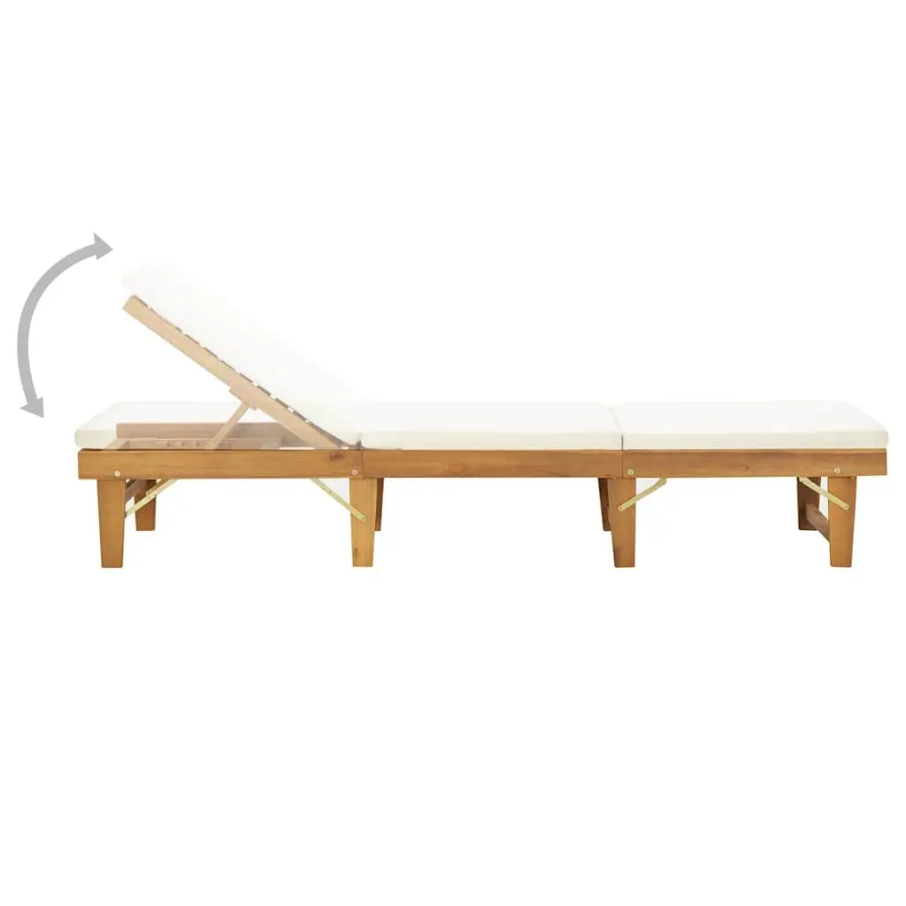 Folding Sun Lounger Solid Wood Outdoor Patio Garden Relaxing Bed with Cushion