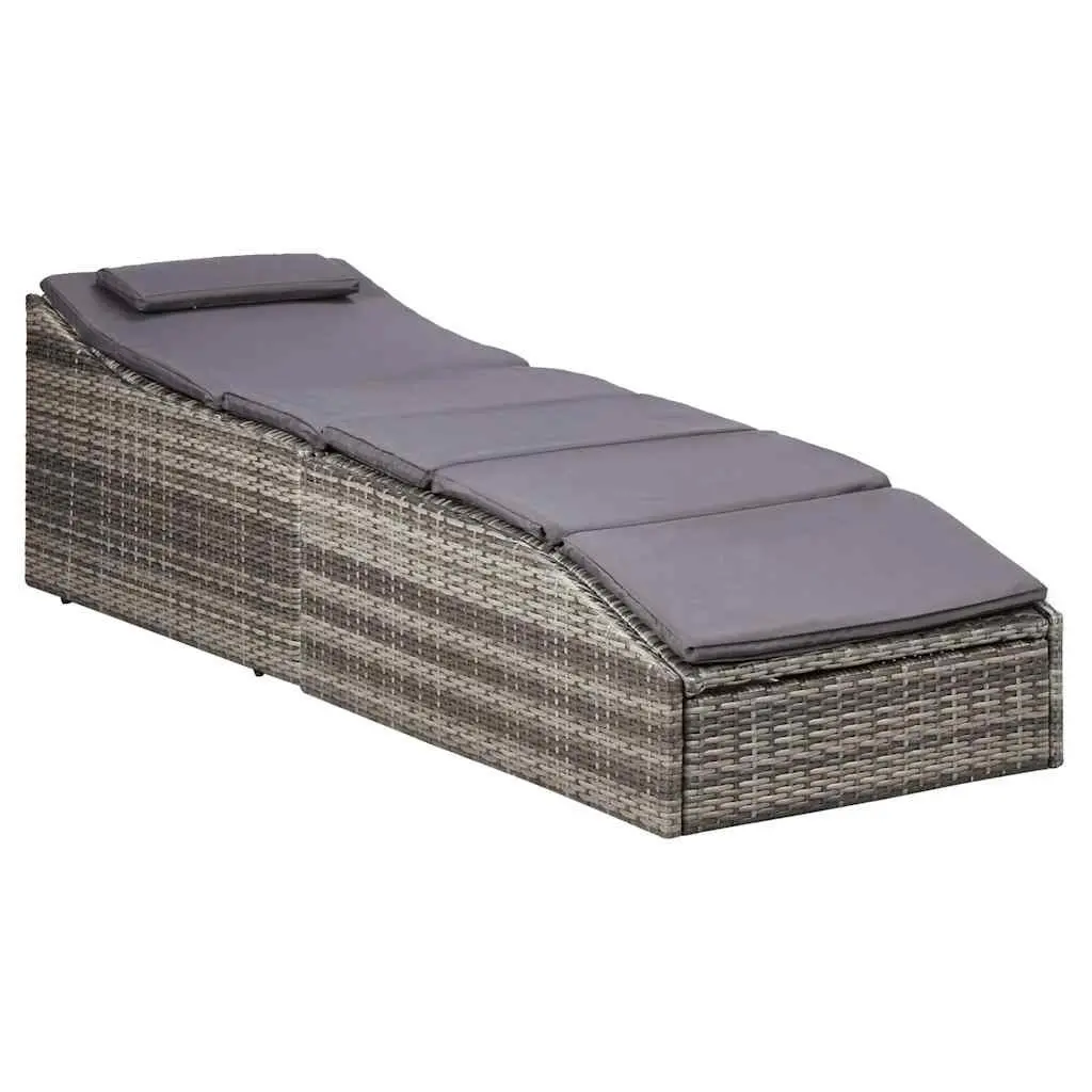 Sun Lounger with Cushion Poly Rattan Grey Outdoor Patio Relaxing Chair