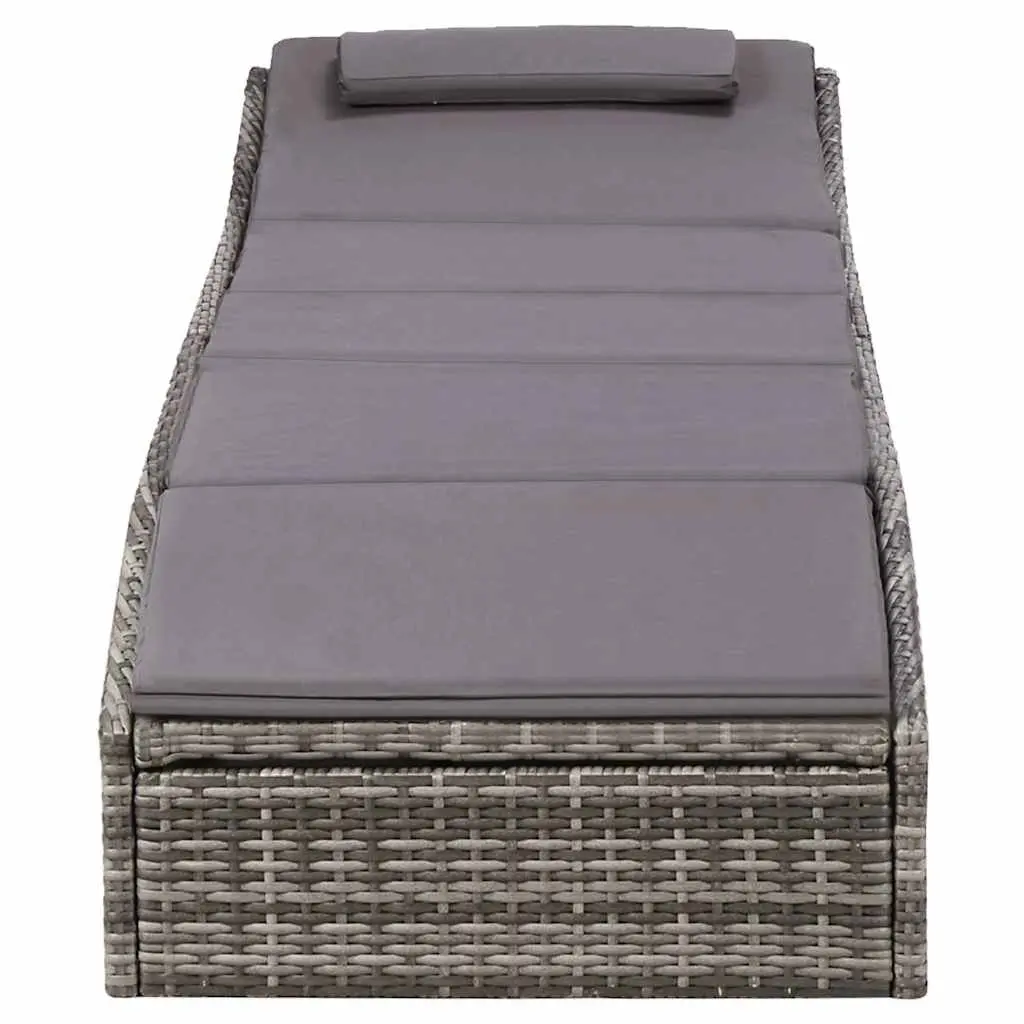 Sun Lounger with Cushion Poly Rattan Grey Outdoor Patio Relaxing Chair