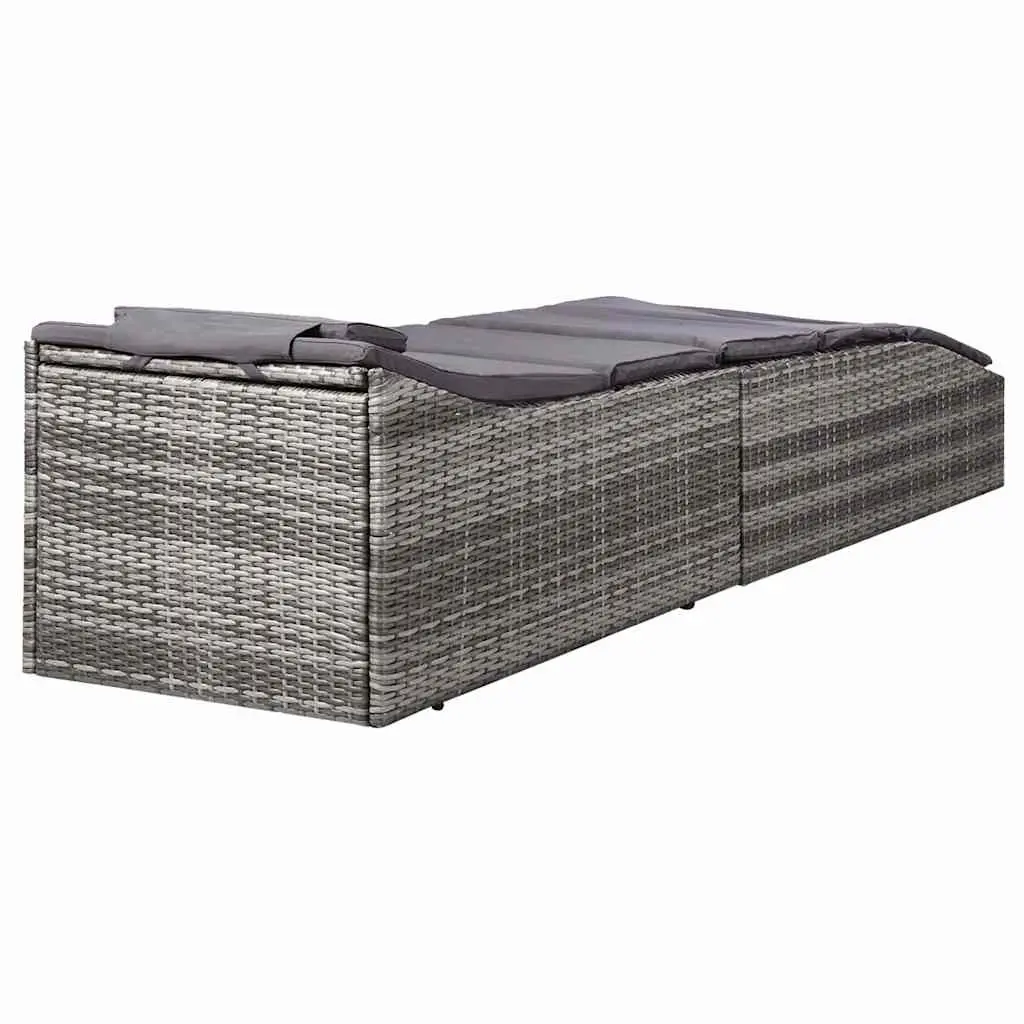 Sun Lounger with Cushion Poly Rattan Grey Outdoor Patio Relaxing Chair