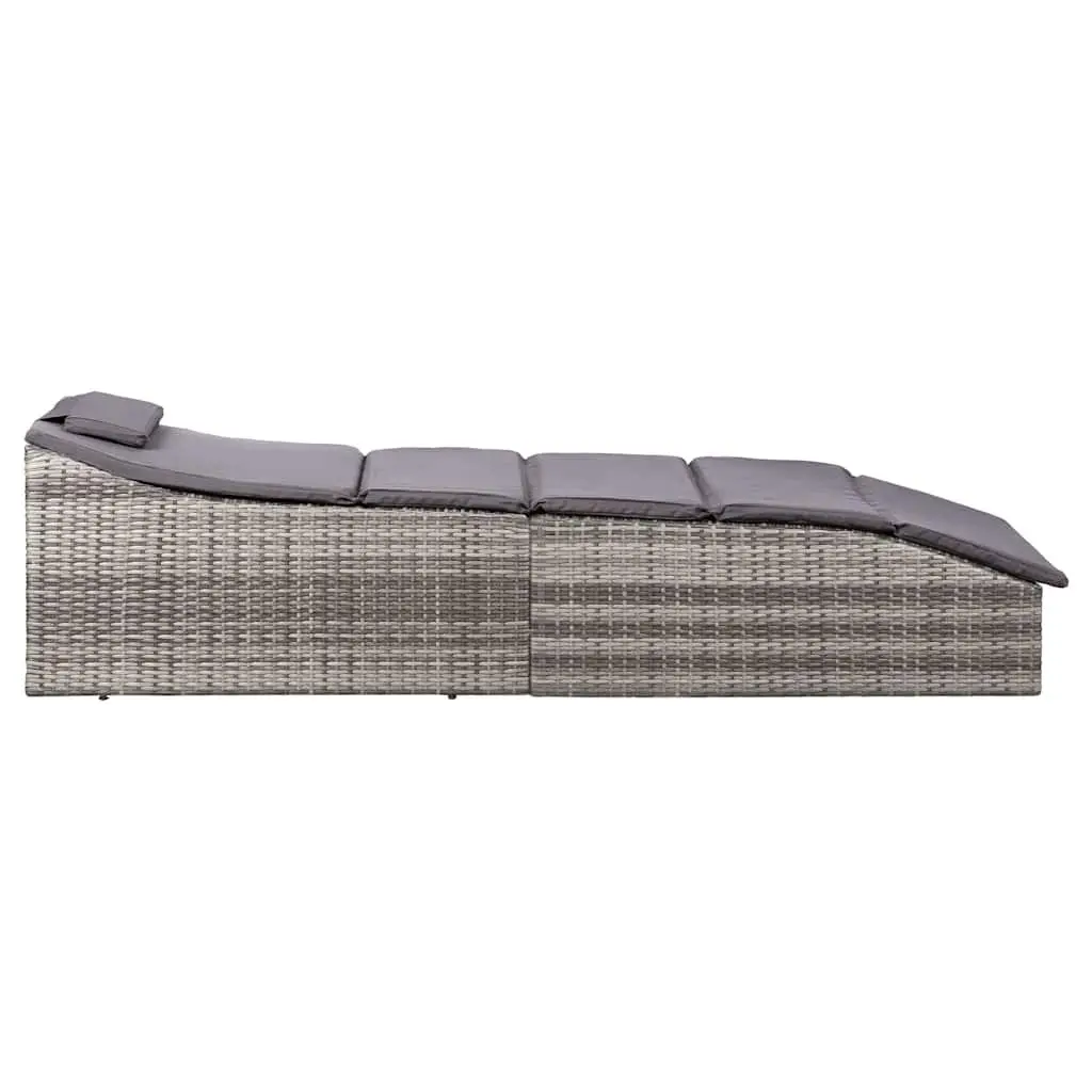 Sun Lounger with Cushion Poly Rattan Grey Outdoor Patio Relaxing Chair